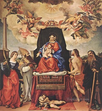 ロレンツォ・ロット Painting - 聖母子と聖人 1521II ルネッサンス ロレンツォ ロット